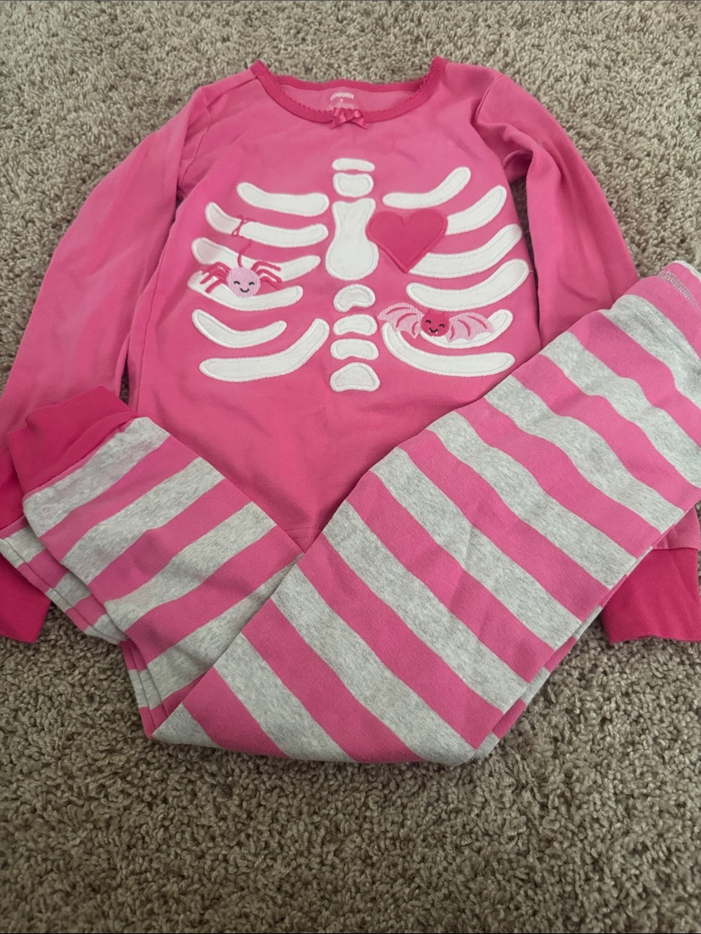 Girls Pink Skeleton Heart Pajama Set